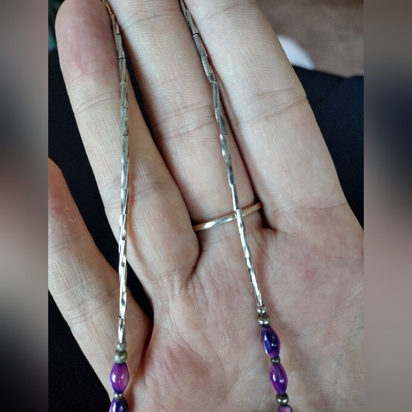 Purple Beaded Necklace with Teddy Bear Pendant - Picture 4 of 8